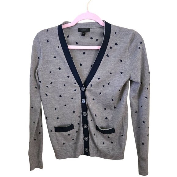 J. Crew Harlow Star Embroidered Merino Wool V Neck Cardigan Sweater Size XS - Picture 2 of 8